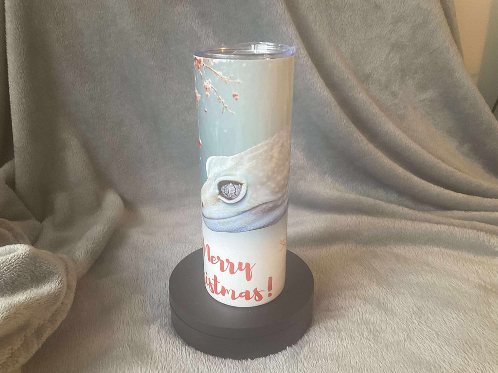 20oz festive leopard gecko Tumbler with metal straw and cleaning brush hot and cold tech shipping included