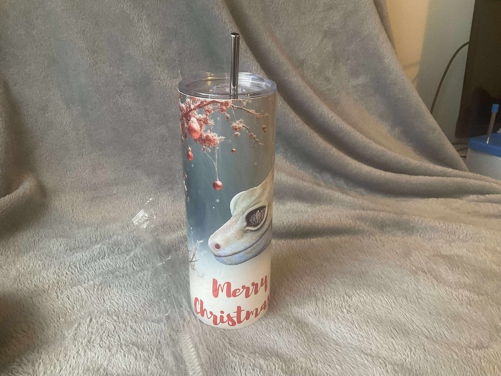 20oz festive leopard gecko Tumbler with metal straw and cleaning brush hot and cold tech shipping included