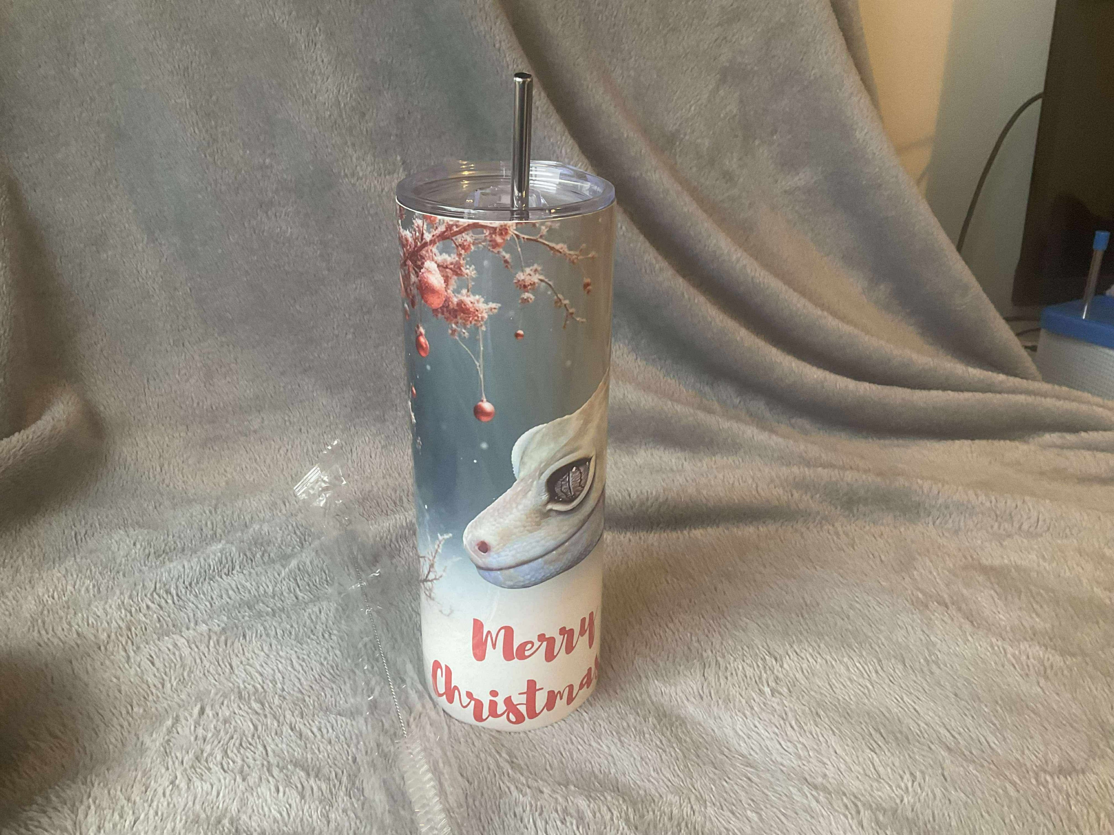 20oz festive leopard gecko Tumbler with metal straw and cleaning brush hot and cold tech shipping included