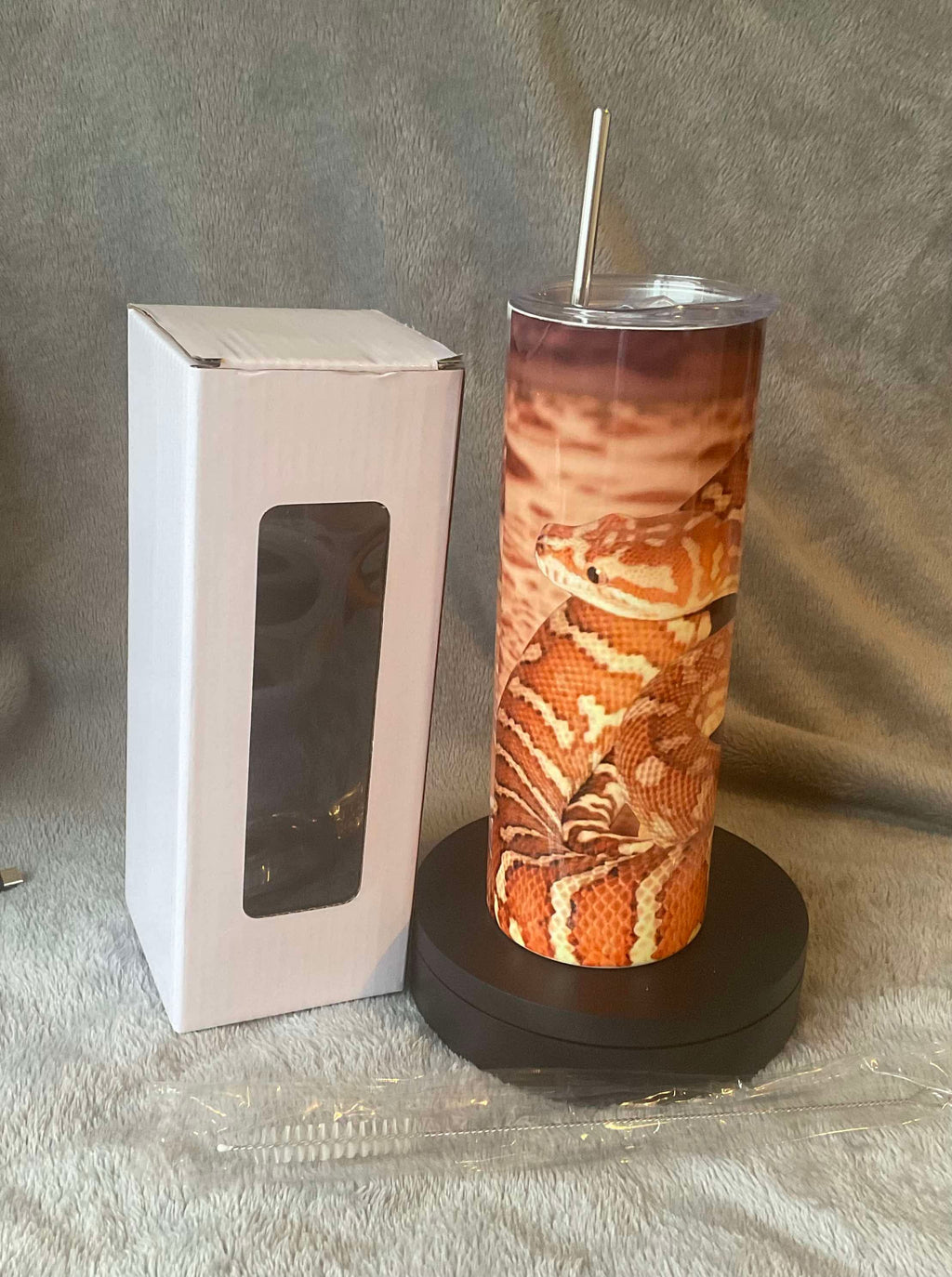 20oz Bredli Python Tumbler with metal straw and cleaning brush hot and cold tech shipping included