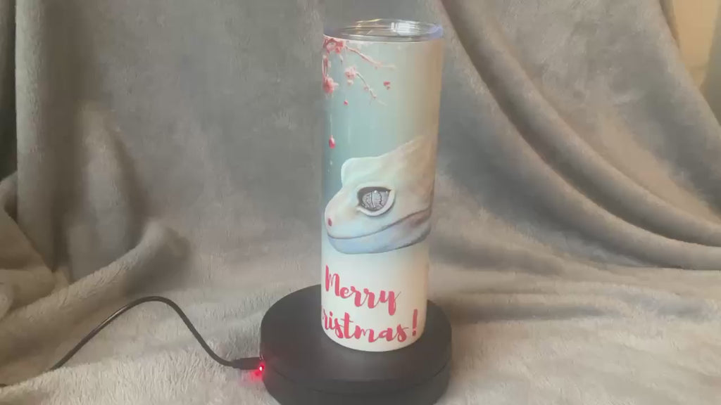20oz festive leopard gecko Tumbler with metal straw and cleaning brush hot and cold tech shipping included
